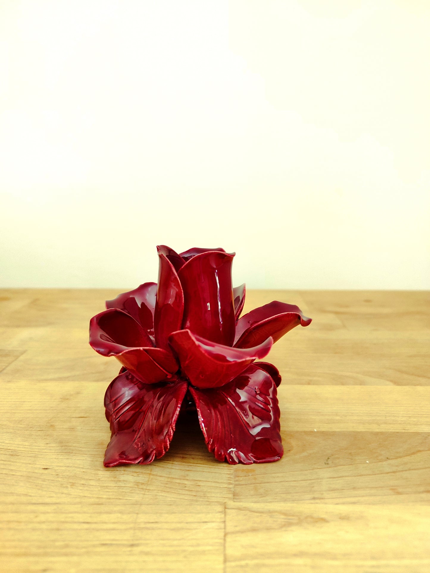 Portacandela Rosa in Ceramica Artigianale