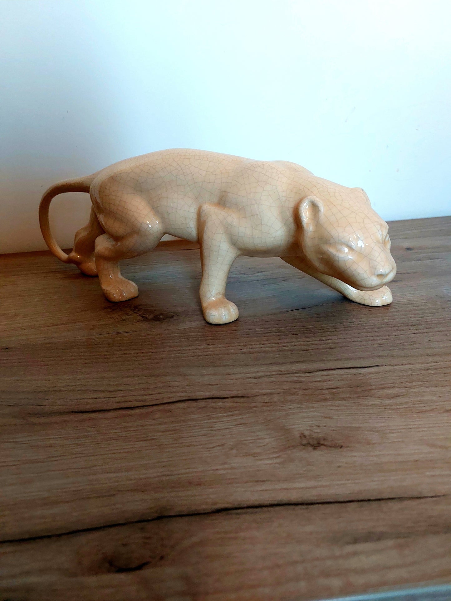 Pantera in Ceramica Artigianale – Champagne Craquelé