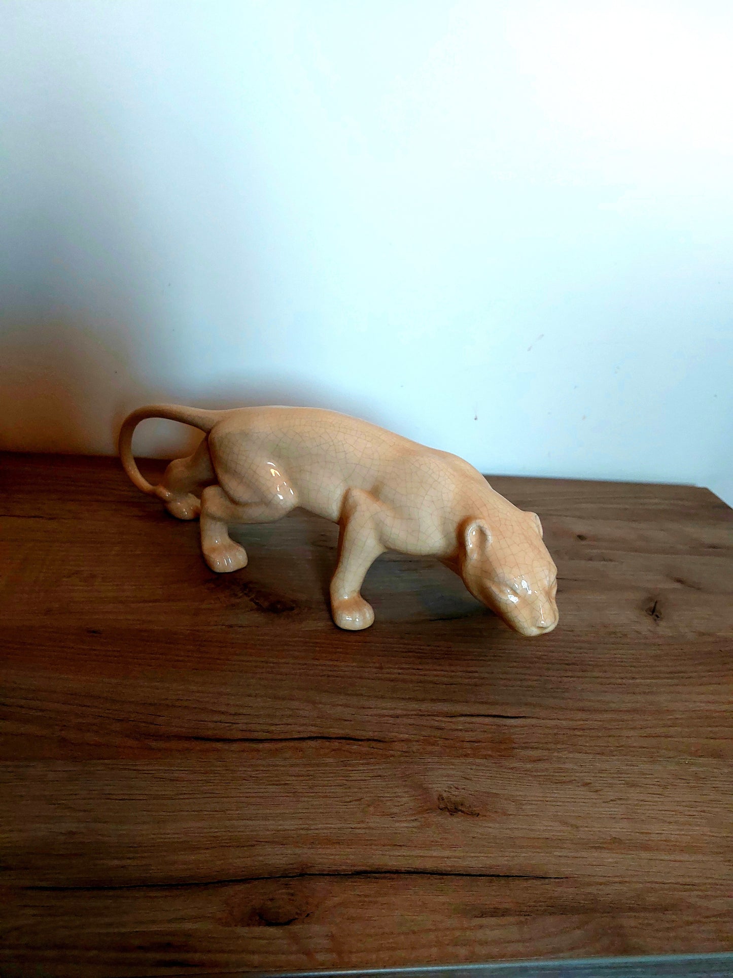 Pantera in Ceramica Artigianale – Champagne Craquelé